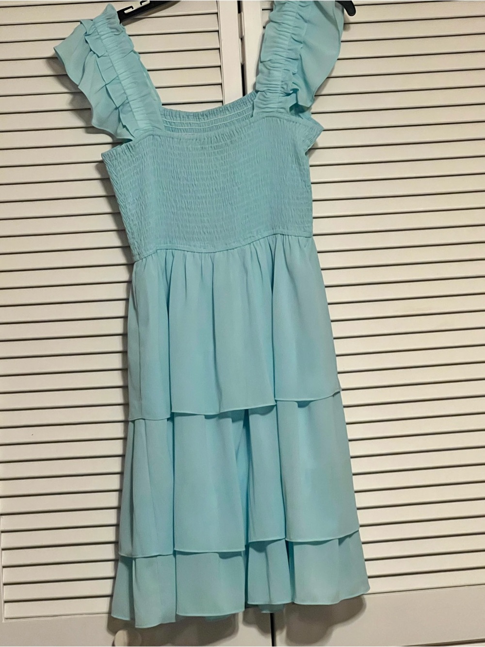 Women’s Aqua Tiered Ruffle Strap Dress with Smocked Bodice